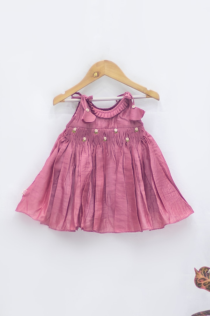 Pink Chanderi Cotton Frock For Girls by Tiny troop at Pernia's Pop Up Shop