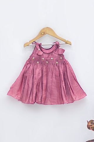 Pink Chanderi Cotton Frock For Girls by Tiny troop