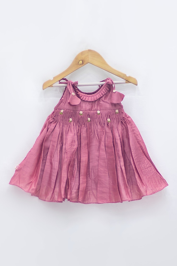 Pink Chanderi Cotton Frock For Girls by Tiny troop at Pernia's Pop Up Shop