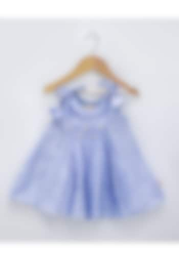 Blue Chanderi Cotton Hand-Pleated Frock For Girls by Tiny troop at Pernia's Pop Up Shop