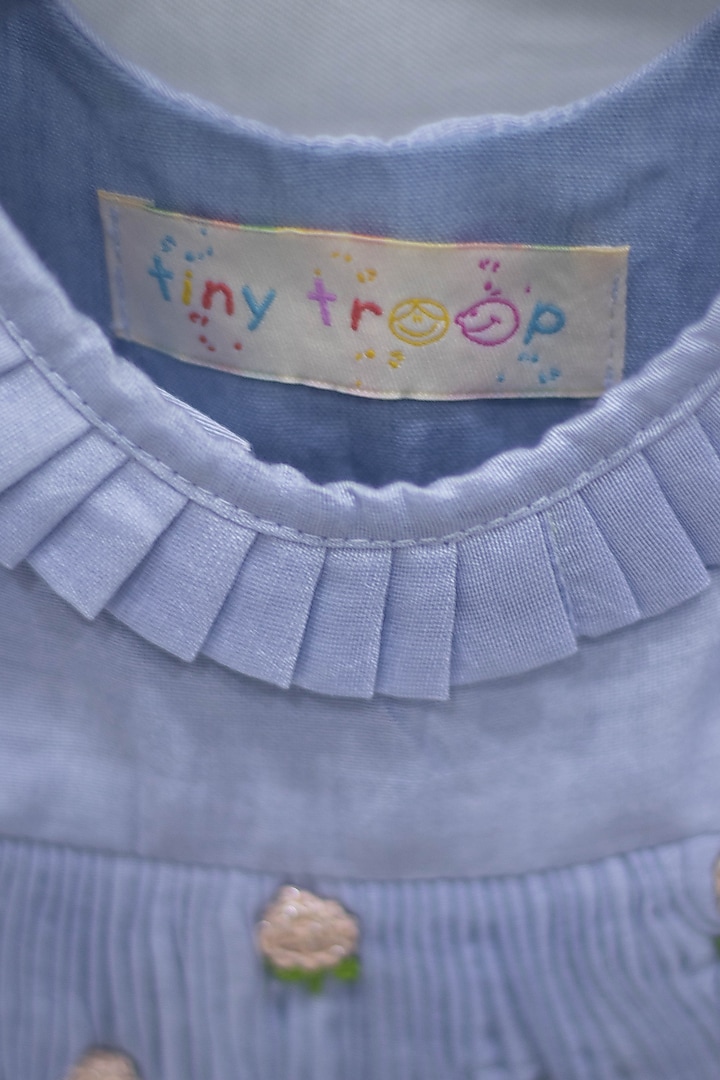 Blue Chanderi Cotton Hand-Pleated Frock For Girls by Tiny troop at Pernia's Pop Up Shop