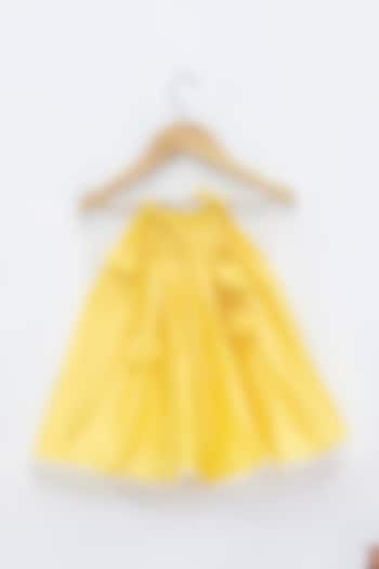 Yellow Chanderi Cotton Hand-Pleated Frock For Girls by Tiny troop