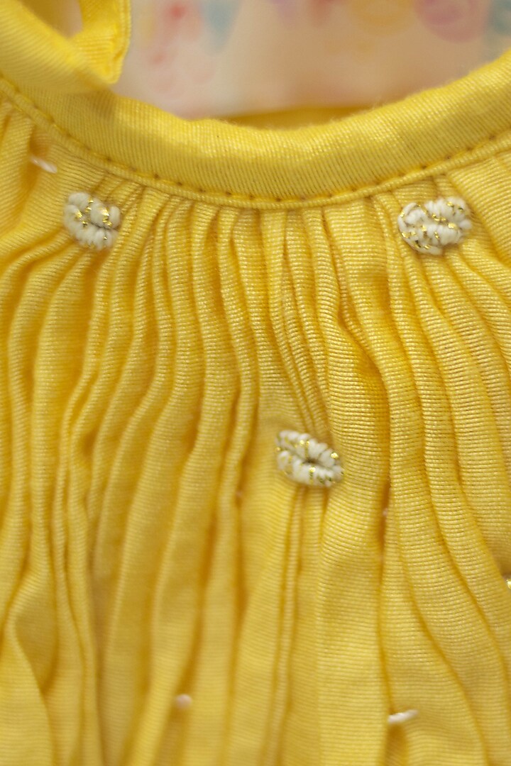 Yellow Chanderi Cotton Hand-Pleated Frock For Girls by Tiny troop at Pernia's Pop Up Shop