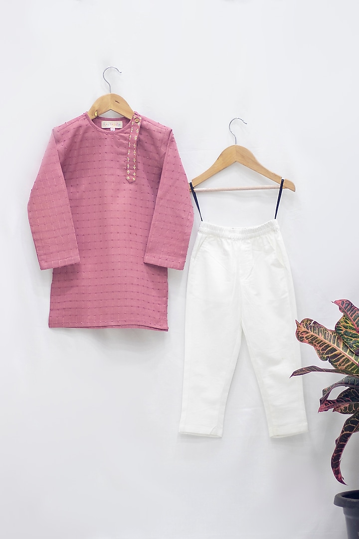 Pink Cotton Kurta Set For Boys by Tiny troop