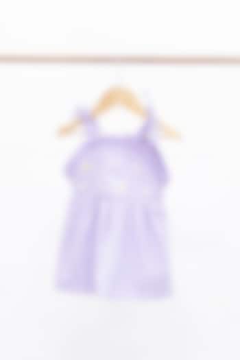 Purple Cotton Corduroy Embroidered Frock For Girls by Tiny troop