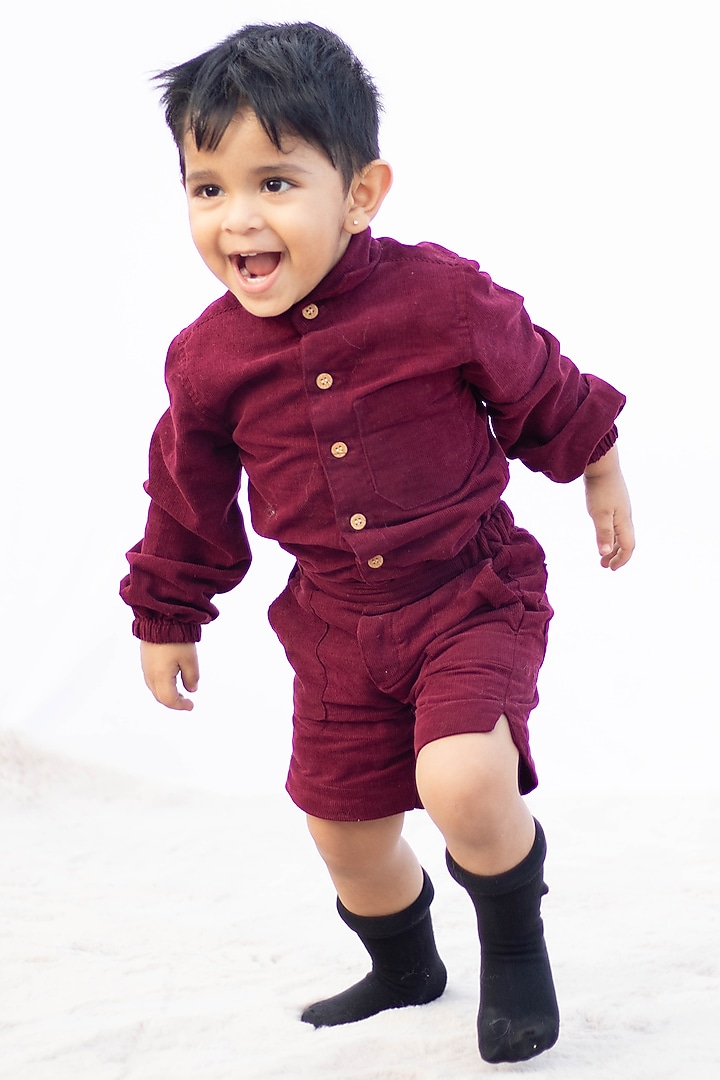 Burgundy Cotton Corduroy Co-Ord Set by Tiny troop at Pernia's Pop Up Shop