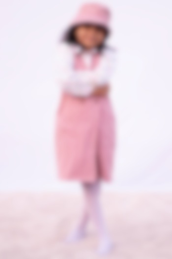 Lemonade Pink Cotton Corduroy Mini Dress For Girls by Tiny troop