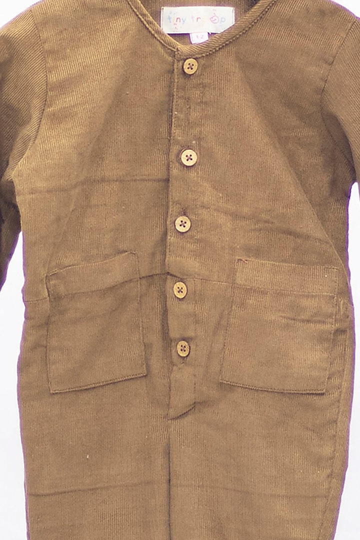 Brown Cotton Corduroy Romper For Boys by Tiny troop at Pernia's Pop Up Shop