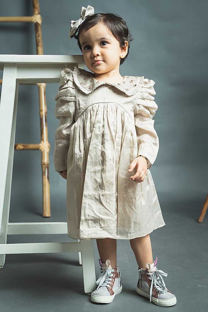 Ivory Embroidered Dress For Girls by Tiny troop