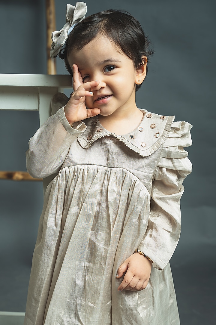 Ivory Embroidered Dress For Girls by Tiny troop at Pernia's Pop Up Shop