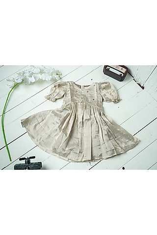 Ivory Mirror Embroidered Dress For Girls by Tiny troop