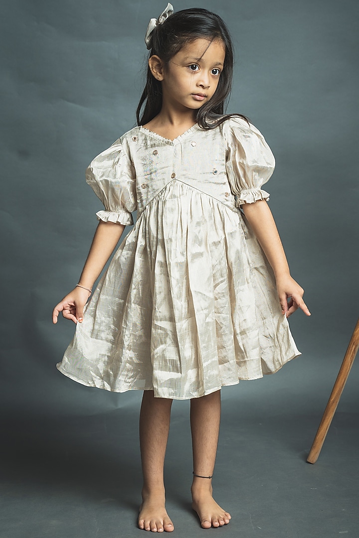 Ivory Mirror Embroidered Dress For Girls by Tiny troop at Pernia's Pop Up Shop