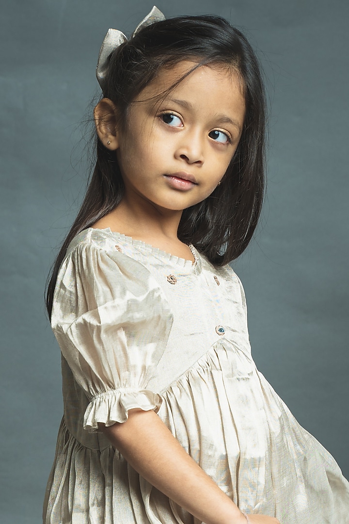 Ivory Mirror Embroidered Dress For Girls by Tiny troop at Pernia's Pop Up Shop