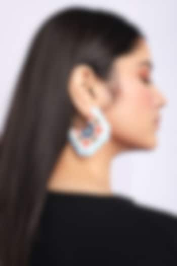 White & Blue Persian Mirror Hoop Earrings by The YV Brand
