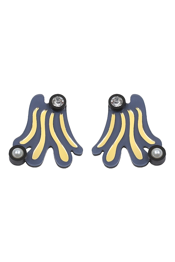Deep Sea Blue & Yellow Handmade Amoeba Stud Earrings by The YV Brand