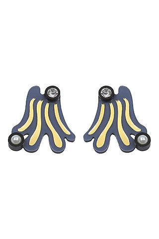 Deep Sea Blue & Yellow Handmade Amoeba Stud Earrings by The YV Brand