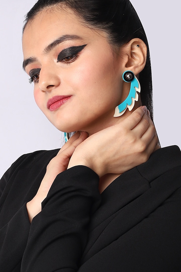 Turquoise & Beige Handmade Phoenix Wing Stud Earrings by The YV Brand
