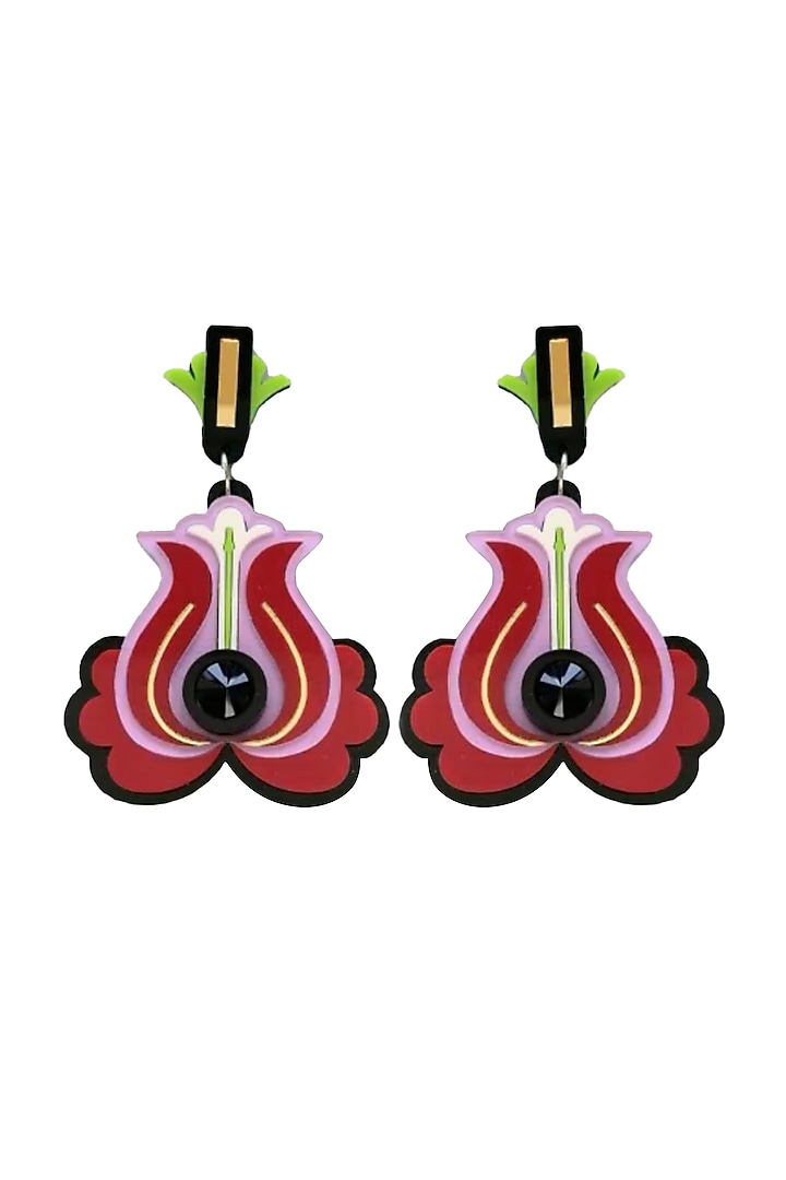 Red Handmade Dangler Earrings by The YV Brand