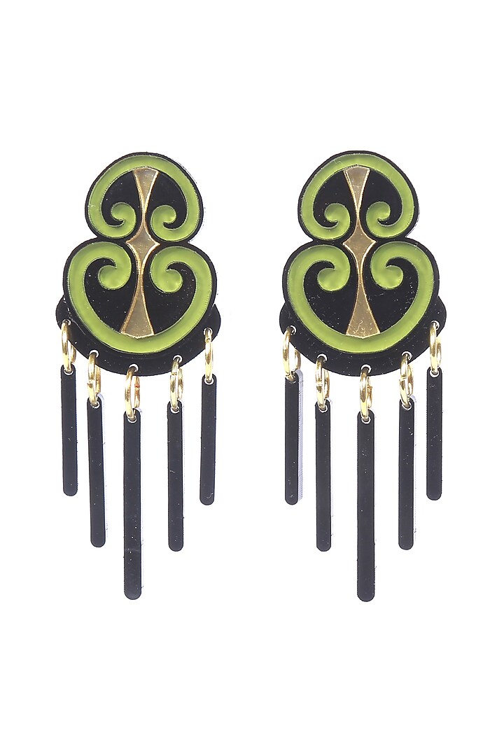 Olive & Black Handmade Dangler Earrings by The YV Brand