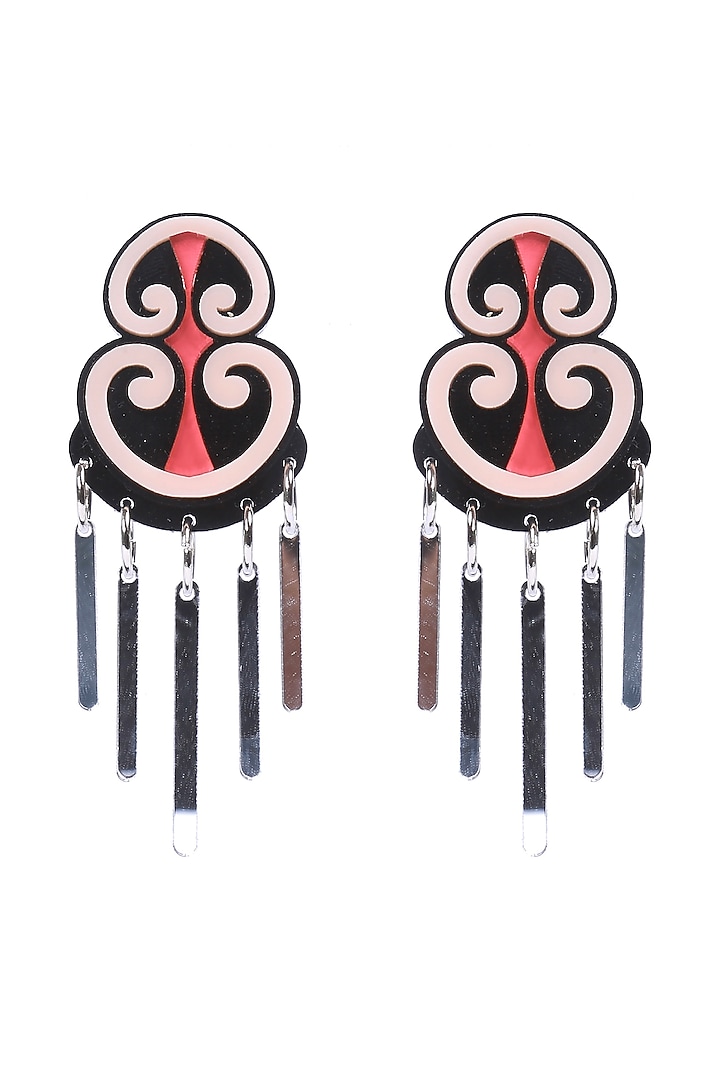 Pink & Black Handmade Dangler Earrings by The YV Brand