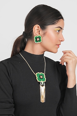 Green Mirror Stud Earrings by The YV Brand