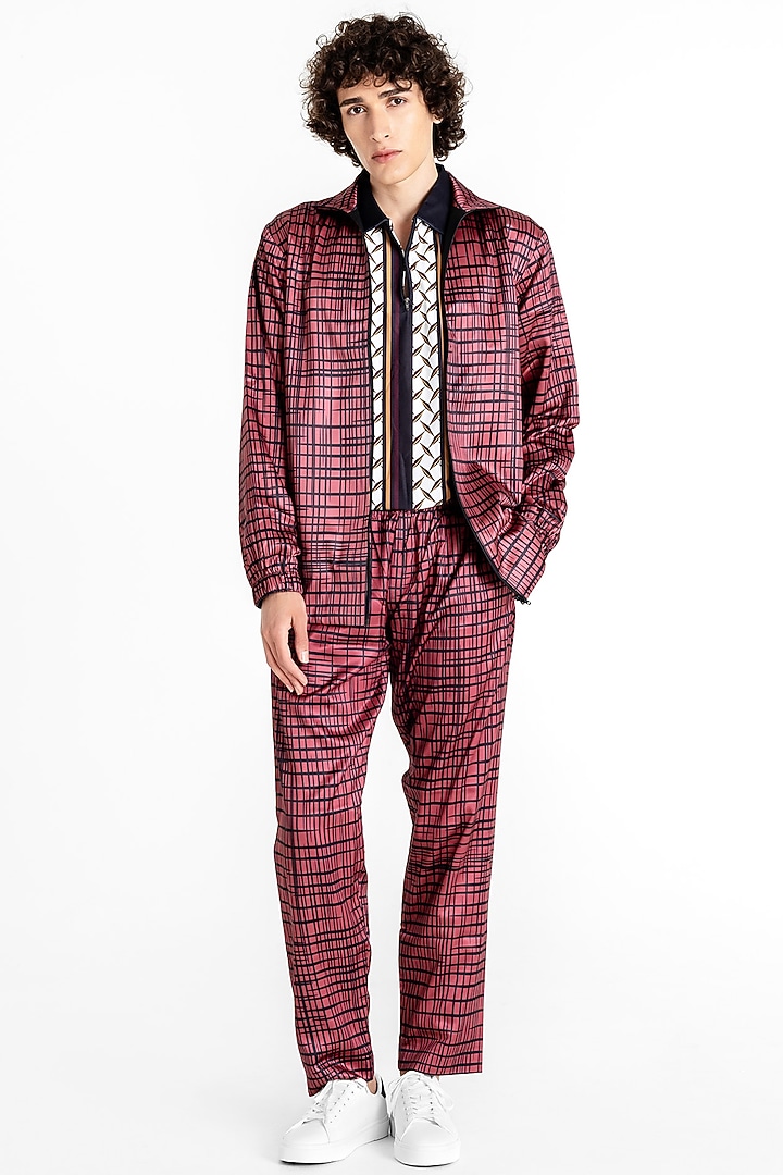Carmine Red Polyester Printed Jacket by Tezhomaya by Kavit Mehta at Pernia's Pop Up Shop