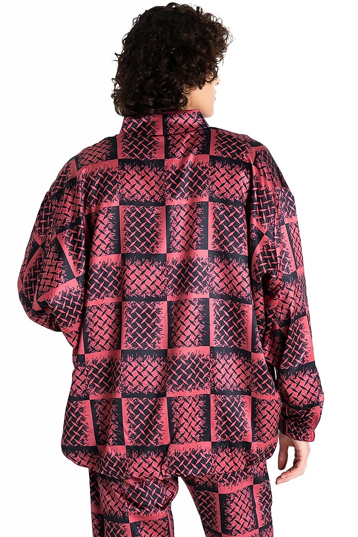 Red Polyester Printed Jacket by Tezhomaya by Kavit Mehta at Pernia's Pop Up Shop