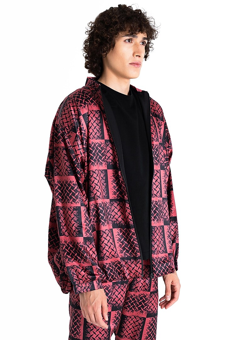Red Polyester Printed Jacket by Tezhomaya by Kavit Mehta at Pernia's Pop Up Shop