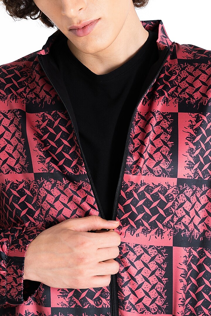 Red Polyester Printed Jacket by Tezhomaya by Kavit Mehta at Pernia's Pop Up Shop