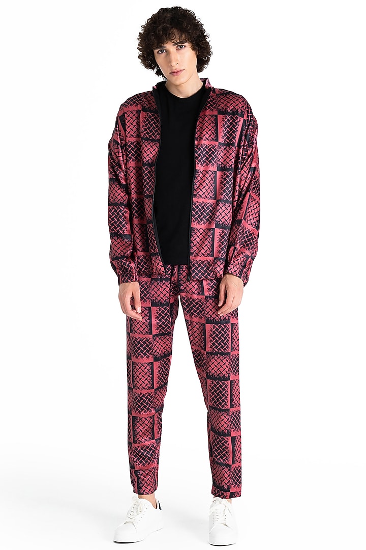 Red Polyester Printed Jacket by Tezhomaya by Kavit Mehta at Pernia's Pop Up Shop