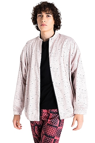 Light Beige Polyester Printed Jacket by Tezhomaya by Kavit Mehta