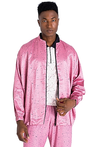 Pink Polyester Printed Jacket by Tezhomaya by Kavit Mehta