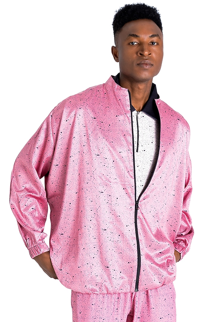 Pink Polyester Printed Jacket by Tezhomaya by Kavit Mehta at Pernia's Pop Up Shop