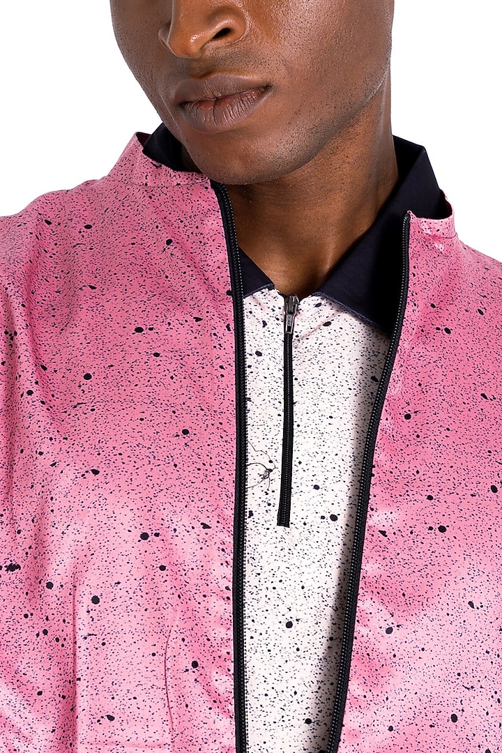 Pink Polyester Printed Jacket by Tezhomaya by Kavit Mehta at Pernia's Pop Up Shop