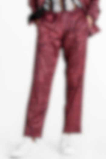 Carmine Red Polyester Printed Pants by Tezhomaya by Kavit Mehta