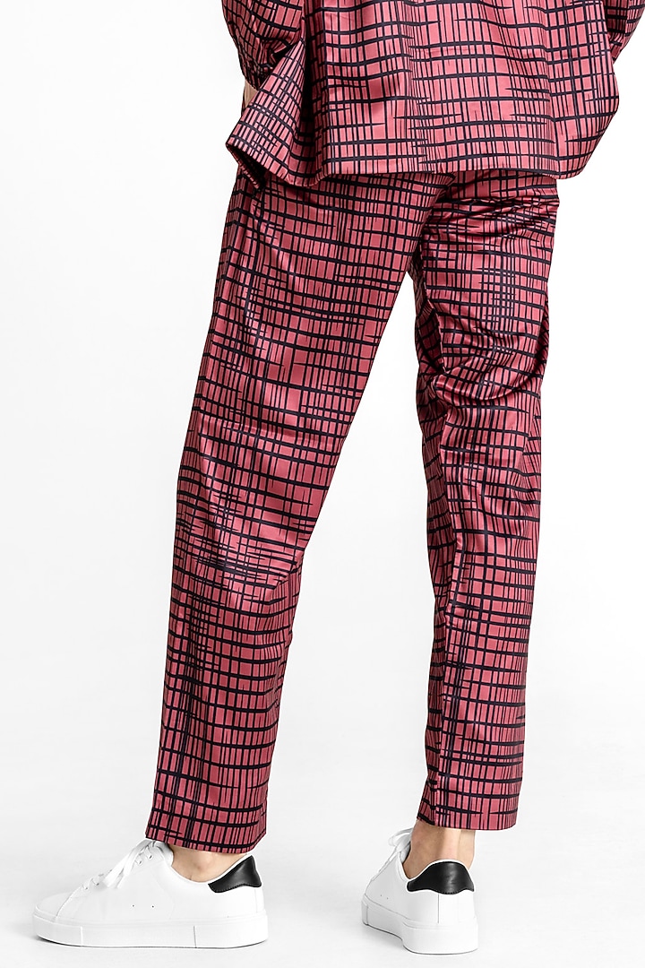 Carmine Red Polyester Printed Pants by Tezhomaya by Kavit Mehta at Pernia's Pop Up Shop
