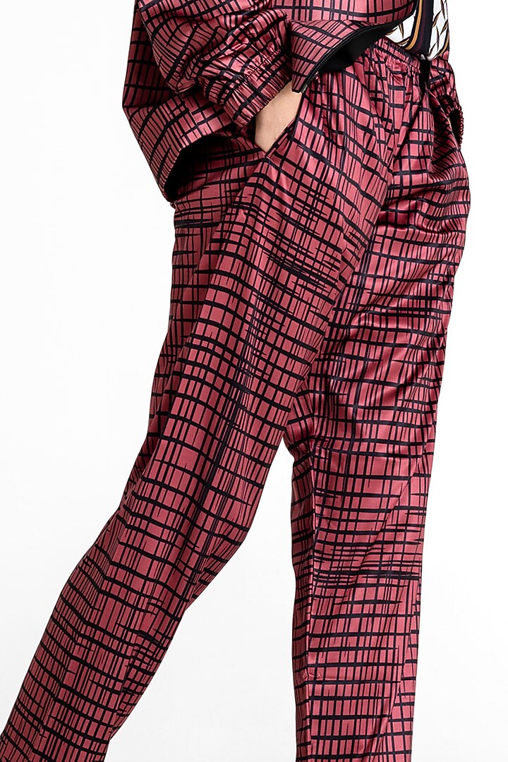 Carmine Red Polyester Printed Pants by Tezhomaya by Kavit Mehta at Pernia's Pop Up Shop