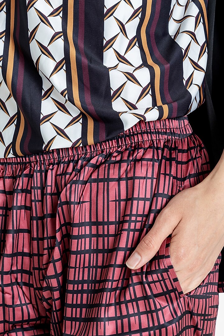 Carmine Red Polyester Printed Pants by Tezhomaya by Kavit Mehta at Pernia's Pop Up Shop