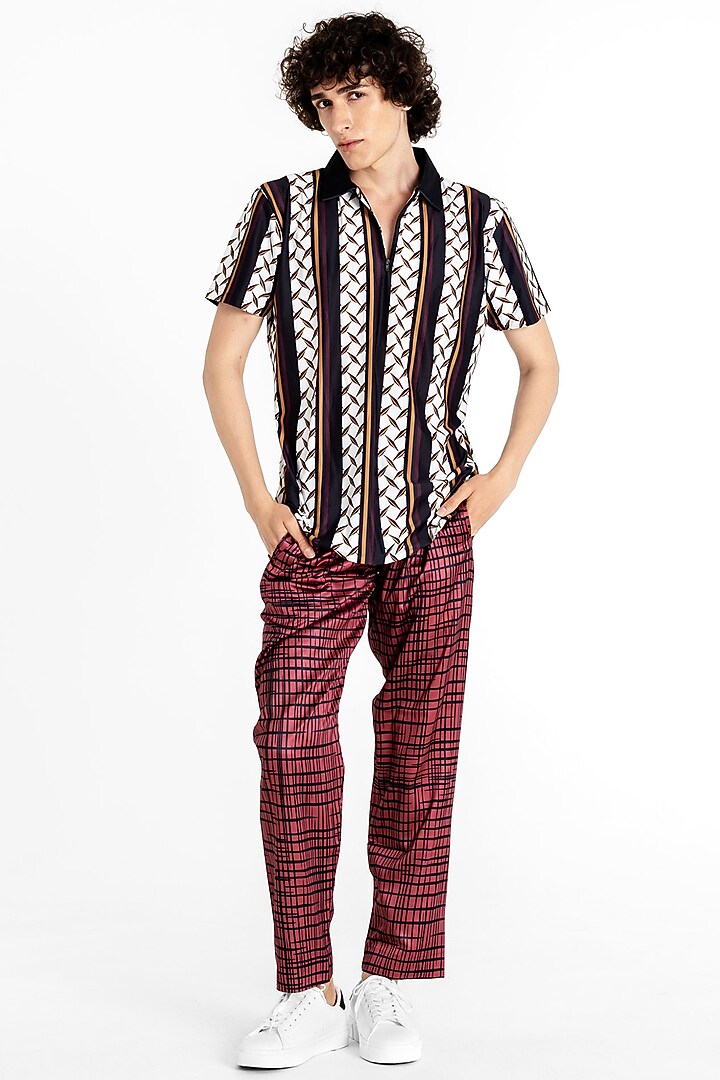 Carmine Red Polyester Printed Pants by Tezhomaya by Kavit Mehta at Pernia's Pop Up Shop