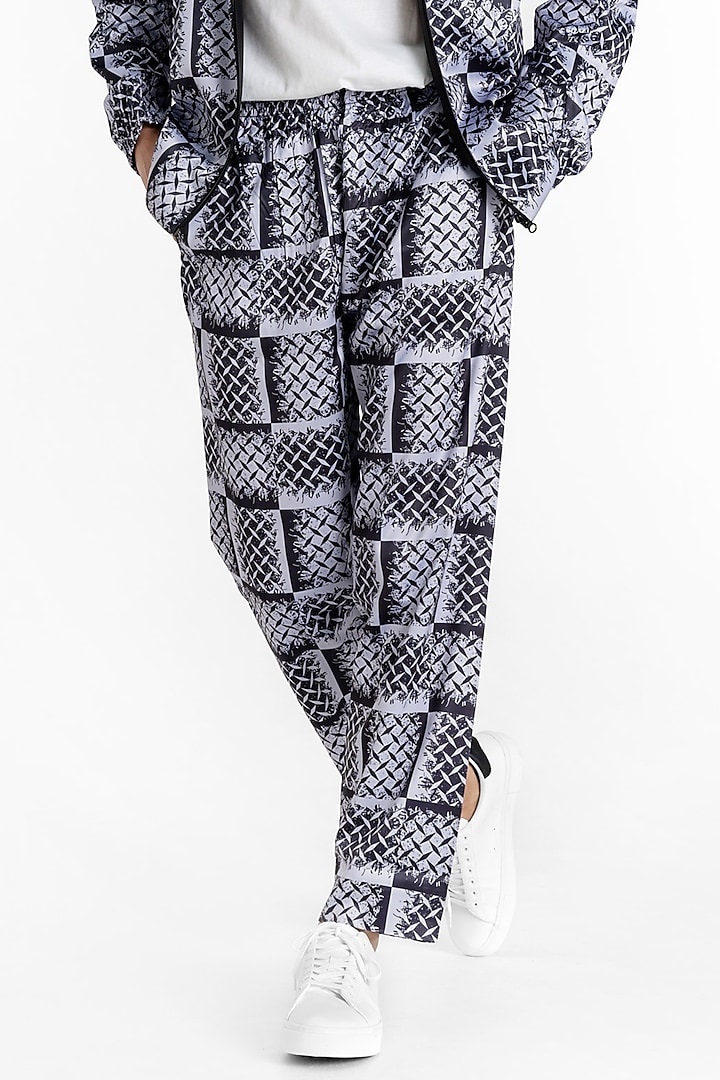 Grey Polyester Printed Pants by Tezhomaya by Kavit Mehta