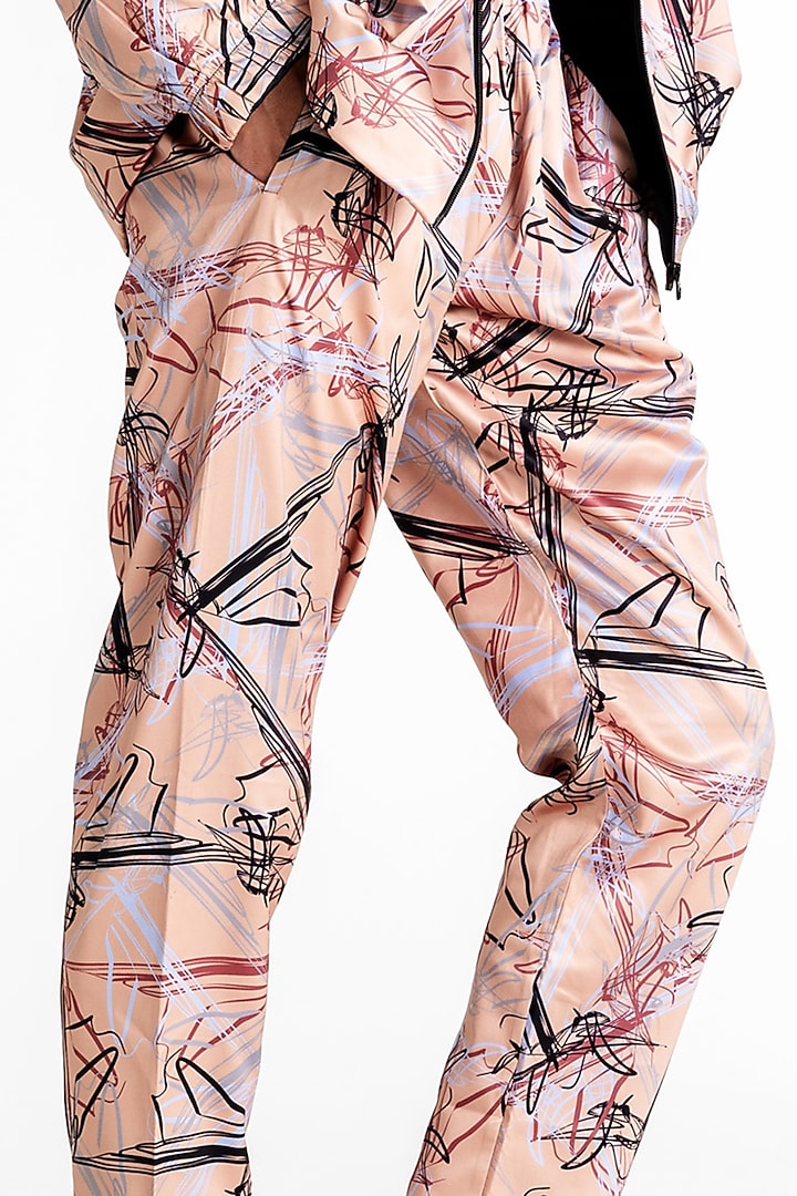 Peach Polyester Printed Pants by Tezhomaya by Kavit Mehta at Pernia's Pop Up Shop