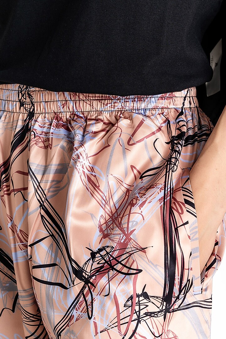 Peach Polyester Printed Pants by Tezhomaya by Kavit Mehta at Pernia's Pop Up Shop