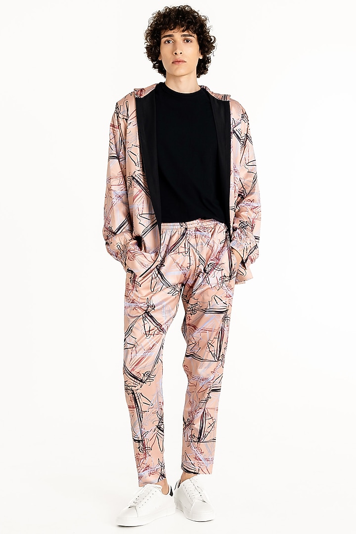Peach Polyester Printed Pants by Tezhomaya by Kavit Mehta at Pernia's Pop Up Shop