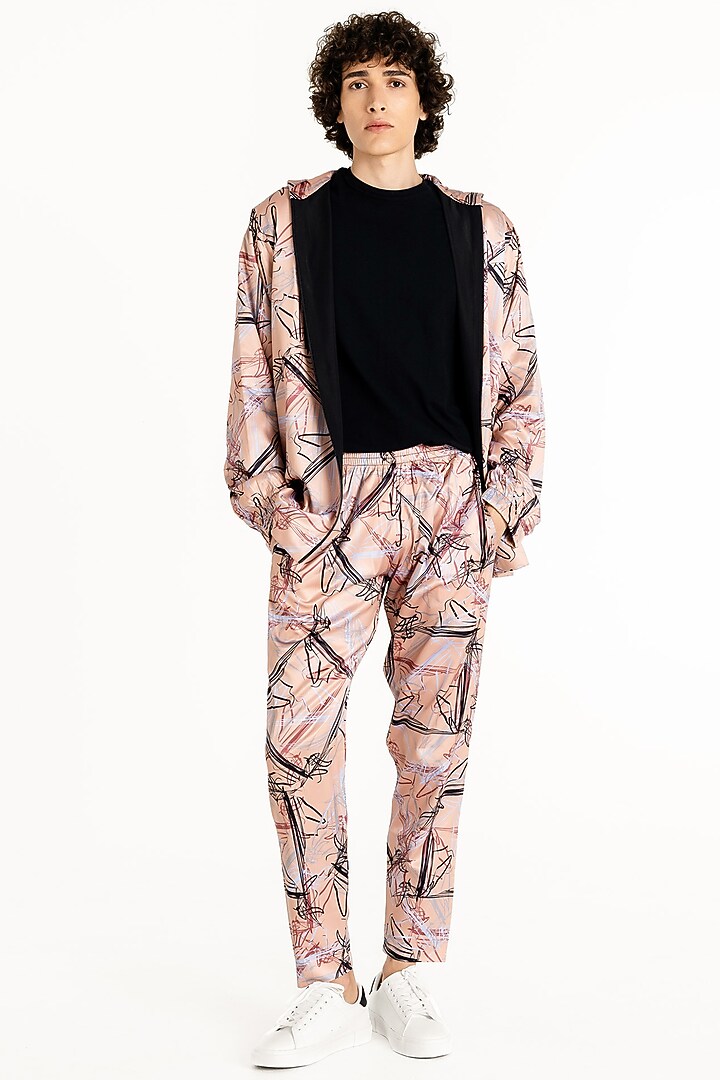 Peach Polyester Printed Hooded Jacket by Tezhomaya by Kavit Mehta at Pernia's Pop Up Shop