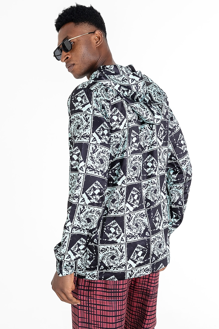 Green Polyester Printed Hoodie by Tezhomaya by Kavit Mehta at Pernia's Pop Up Shop