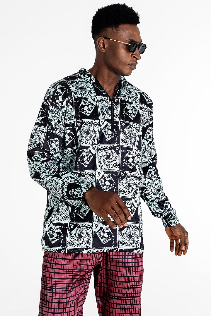 Green Polyester Printed Hoodie by Tezhomaya by Kavit Mehta at Pernia's Pop Up Shop