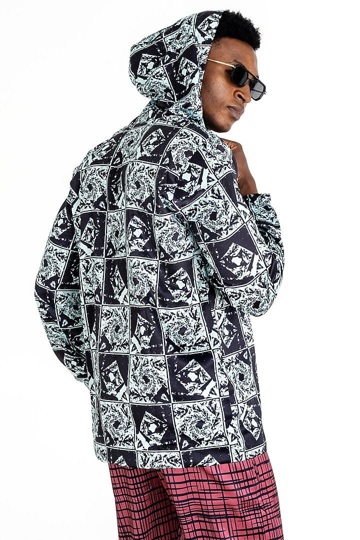 Green Polyester Printed Hoodie by Tezhomaya by Kavit Mehta at Pernia's Pop Up Shop