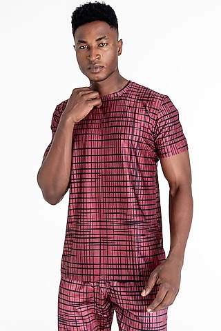 Carmine Red Polyester Printed T-Shirt by Tezhomaya by Kavit Mehta