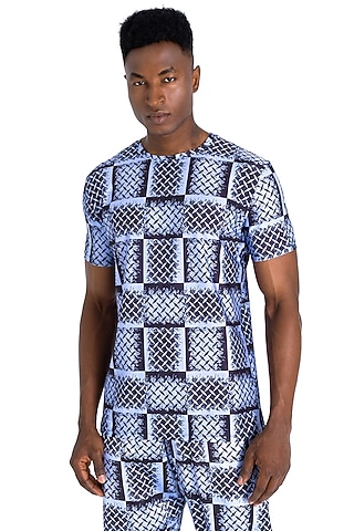 Blue Polyester Printed T-Shirt by Tezhomaya by Kavit Mehta