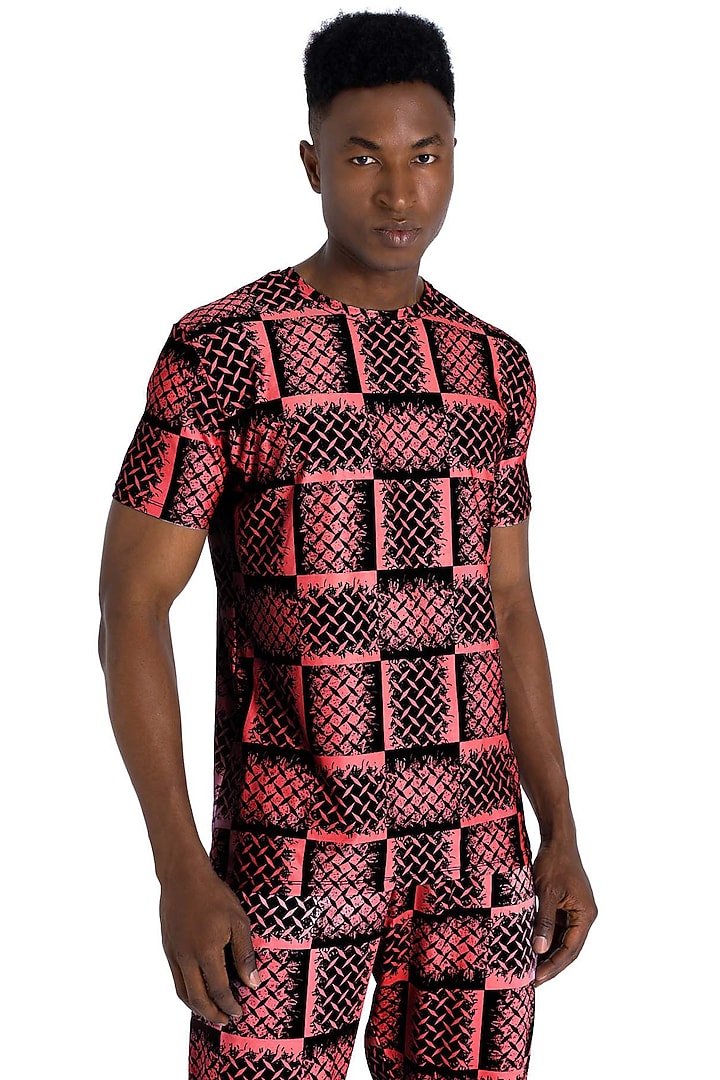 Ruby Red Polyester Printed T-Shirt by Tezhomaya by Kavit Mehta at Pernia's Pop Up Shop